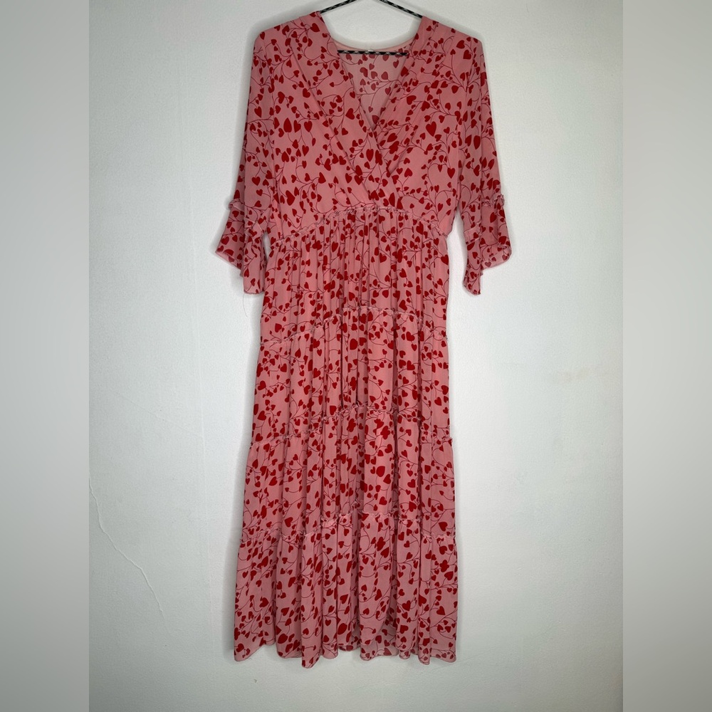 Pink and Red hearts midi Dress